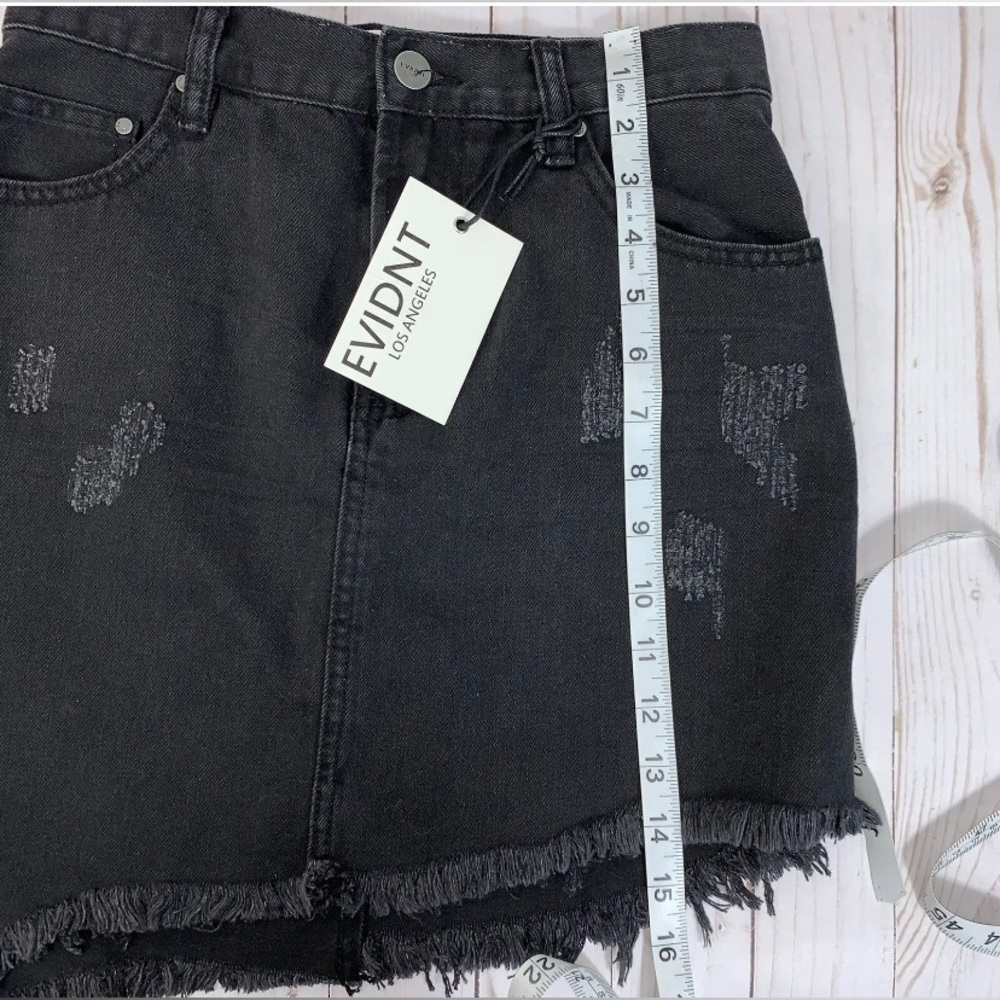 EVIDNT | Black Denim Asymmetrical Skirt 25 Distressed Raw Hem - Picture 6 of 9